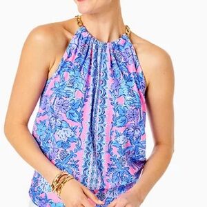 Lilly Pulitzer Bowen Halter top—Pink Palm Paradise